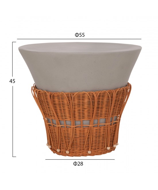 ΤΡΑΠΕΖΙ ΣΑΛΟΝΙΟΥ PERRAL HM18164.03L FIBER CEMENT ΓΚΡΙ-ΦΥΣΙΚΟ RATTAN--Φ55x45Υεκ