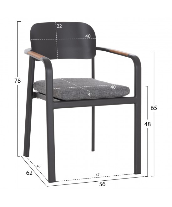 ΠΟΛΥΘΡΟΝΑ ΤΡΑΠΕΖΑΡΙΑΣ ELARA HM6414.01 ΓΚΡΙ ΑΛΟΥΜΙΝΙΟ-OLEFIN--ΞΥΛΟ TEAK 56x62x78Υεκ.