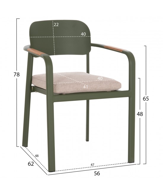 ΠΟΛΥΘΡΟΝΑ ΤΡΑΠΕΖΑΡΙΑΣ ELARA HM6414.06 ΠΡΑΣΙΝΟ ΑΛΟΥΜΙΝΙΟ-ΜΠΕΖ OLEFIN--TEAK 56x62x78Υεκ