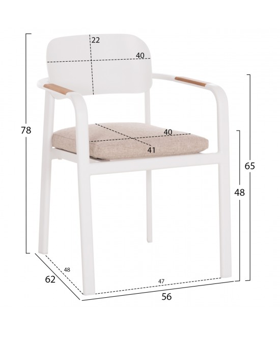 ΠΟΛΥΘΡΟΝΑ ΤΡΑΠΕΖΑΡΙΑΣ ELARA HM6414.02 ΛΕΥΚΟ ΑΛΟΥΜΙΝΙΟ-ΜΠΕΖ OLEFIN--TEAK 56x62x78Υεκ