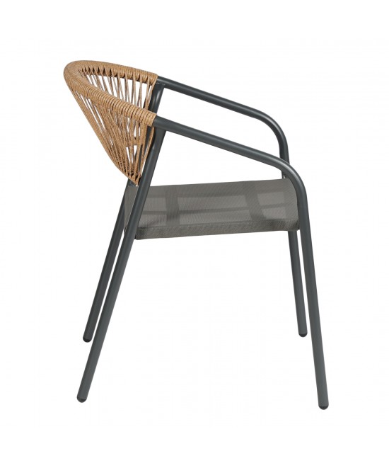 ΠΟΛΥΘΡΟΝΑ HOMAN HM6430.01 ΓΚΡΙ ΜΕΤΑΛΛΟ & TEXTILENE--ΜΠΕΖ P.E.RATTAN 53x58x75Υεκ