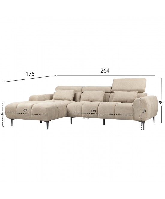 ΚΑΝΑΠΕΣ ΑΡΙΣΤΕΡΗ ΓΩΝΙΑ DIVYA HM3267.11L ΜΠΕΖ ΥΦΑΣΜΑ 260x100-174x104Υεκ.