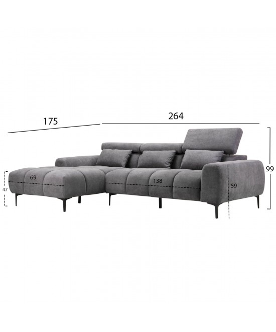 ΚΑΝΑΠΕΣ ΑΡΙΣΤΕΡΗ ΓΩΝΙΑ DIVYA HM3267.12L ΓΚΡΙ ΥΦΑΣΜΑ 260x100-174x104Υεκ.