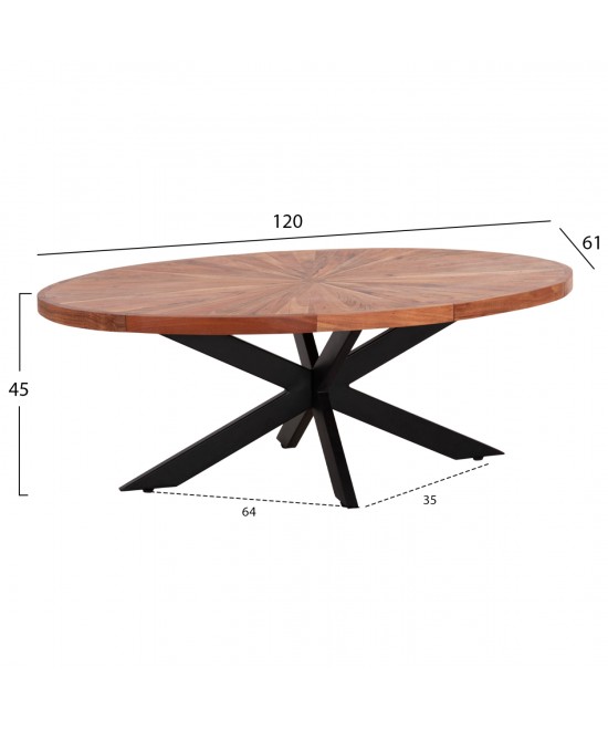 ΤΡΑΠΕΖΙ ΣΑΛΟΝΙΟΥ ΟΒΑΛ MONTANA SUPERIOR HM9906 ΞΥΛΟ ΑΚΑΚΙΑΣ-ΜΕΤΑΛΛΟ 120x61x45Υεκ.