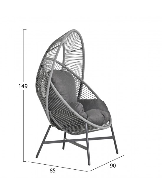 ΠΟΛΥΘΡΟΝΑ-ΦΩΛΙΑ RULER HM6506.01 ΓΚΡΙ ΜΕΤΑΛΛΟ-P.E.RATTAN-ΜΑΞΙΛΑΡΙΑ 90x85x154Υεκ