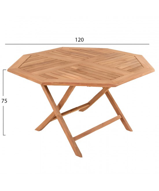 ΤΡΑΠΕΖΙ ΠΟΛΥΓΩΝΟ ΠΤΥΣΣΟΜΕΝΟ KARLIN HM6618 ΞΥΛΟ TEAK ΣΕ ΦΥΣΙΚΟ ΧΡΩΜΑ 120x120x75Yεκ.