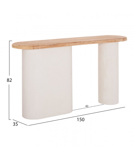 ΚΟΝΣΟΛΑ ΣΕΙΡΑ SANTORINI HM18338 ΤΟΠ ΞΥΛΟ ΕΛΑΤΟΥ-ΒΑΣΗ ΥΠΟΛΕΥΚΟ MDF 150x35x82Υεκ.