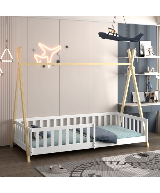 ΚΡΕΒΑΤΙ ΠΑΙΔΙΚΟ ΜΕ ΚΑΓΚΕΛΑ MUNK HM739.03 τ.MONTESSORI ΠΕΥΚΟ ΦΥΣΙΚΟ-ΛΕΥΚΟ--190x90εκ