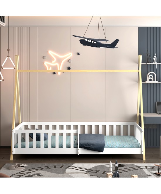 ΚΡΕΒΑΤΙ ΠΑΙΔΙΚΟ ΜΕ ΚΑΓΚΕΛΑ MUNK HM739.03 τ.MONTESSORI ΠΕΥΚΟ ΦΥΣΙΚΟ-ΛΕΥΚΟ--190x90εκ