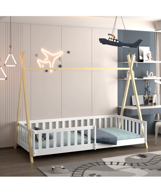 ΚΡΕΒΑΤΙ ΠΑΙΔΙΚΟ ΜΕ ΚΑΓΚΕΛΑ MUNK HM739.03 τ.MONTESSORI ΠΕΥΚΟ ΦΥΣΙΚΟ-ΛΕΥΚΟ--190x90εκ