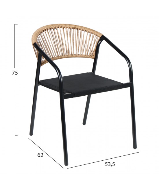 ΠΟΛΥΘΡΟΝΑ HOMAN HM6430.03 ΜΑΥΡΟ ΜΕΤΑΛΛΟ & TEXTILENE--ΜΠΕΖ P.E.RATTAN 53x58x75Υεκ