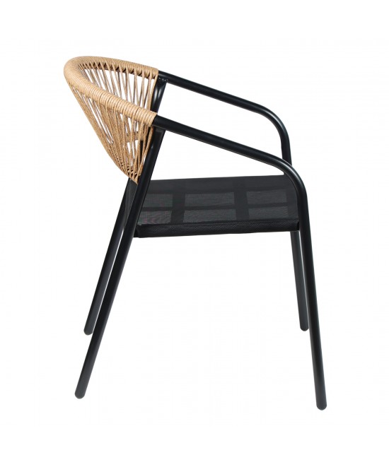 ΠΟΛΥΘΡΟΝΑ HOMAN HM6430.03 ΜΑΥΡΟ ΜΕΤΑΛΛΟ & TEXTILENE--ΜΠΕΖ P.E.RATTAN 53x58x75Υεκ