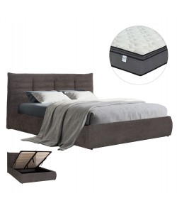 ΚΡΕΒΑΤΙ ΔΙΠΛΟ & ΣΤΡΩΜΑ SANDRA HM10770 ΓΚΡΙ ΥΦΑΣΜΑ ΜΕ ΑΠΟΘ.ΧΩΡΟ--ΓΙΑ 160x200εκ