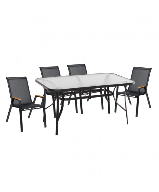 ΣΕΤ ΤΡΑΠΕΖΑΡΙΑΣ 5ΤΜΧ BRUNO HM10729.03 ΚΑΡΕΚΛΕΣ ΜΕΤΑΛΛΙΚΕΣ & ΤΡΑΠΕΖΙ 150x90εκ ΜΑΥΡΟ