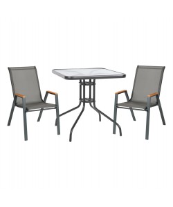 ΣΕΤ ΤΡΑΠΕΖΑΡΙΑΣ 3ΤΜΧ FIGO HM10730.01-- 2 ΚΑΡΕΚΛΕΣ & ΤΕΤΡΑΓΩΝΟ ΤΡΑΠΕΖΙ 60x60εκ ΓΚΡΙ