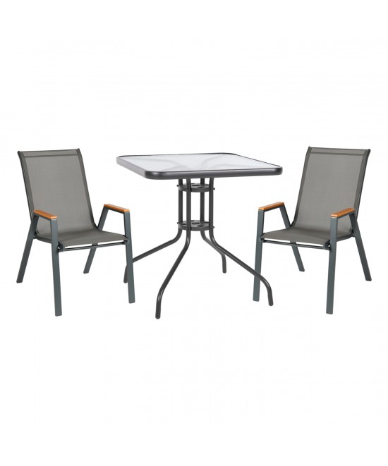 ΣΕΤ ΤΡΑΠΕΖΑΡΙΑΣ 3ΤΜΧ FIGO HM10730.01-- 2 ΚΑΡΕΚΛΕΣ & ΤΕΤΡΑΓΩΝΟ ΤΡΑΠΕΖΙ 60x60εκ ΓΚΡΙ