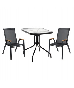 ΣΕΤ ΤΡΑΠΕΖΑΡΙΑΣ 3ΤΜΧ FIGO HM10730.03-- 2 ΚΑΡΕΚΛΕΣ & ΤΕΤΡΑΓΩΝΟ ΤΡΑΠΕΖΙ 60x60εκ ΜΑΥΡΟ