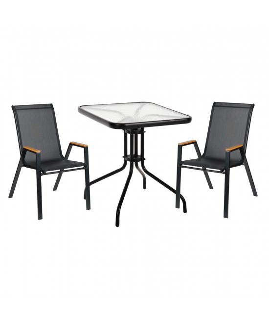 ΣΕΤ ΤΡΑΠΕΖΑΡΙΑΣ 3ΤΜΧ FIGO HM10730.03-- 2 ΚΑΡΕΚΛΕΣ & ΤΕΤΡΑΓΩΝΟ ΤΡΑΠΕΖΙ 60x60εκ ΜΑΥΡΟ