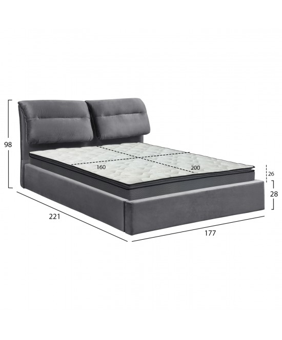 ΚΡΕΒΑΤΙ ΔΙΠΛΟ & ΣΤΡΩΜΑ KENDRA HM10720.01 ΓΚΡΙ ΒΕΛΟΥΔΟ ΜΕ ΑΠΟΘ.ΧΩΡΟ--ΓΙΑ 160x200εκ