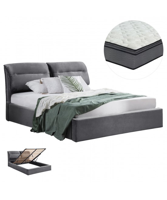 ΚΡΕΒΑΤΙ ΔΙΠΛΟ & ΣΤΡΩΜΑ KENDRA HM10720.01 ΓΚΡΙ ΒΕΛΟΥΔΟ ΜΕ ΑΠΟΘ.ΧΩΡΟ--ΓΙΑ 160x200εκ