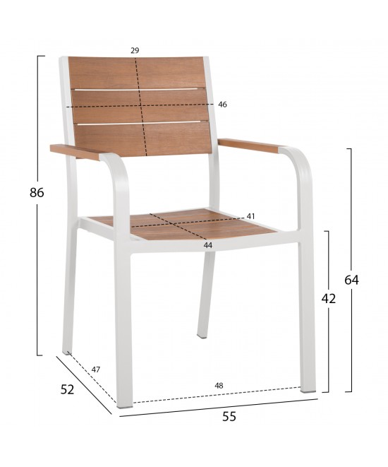 ΣΕΤ ΤΡΑΠΕΖΑΡΙΑΣ TABER HM10737.01 ΤΡΑΠΕΖΙ & 6 ΠΟΛΥΘΡΟΝΕΣ-ΑΛΟΥΜΙΝΙΟ & POLYWOOD-ΛΕΥΚΟ