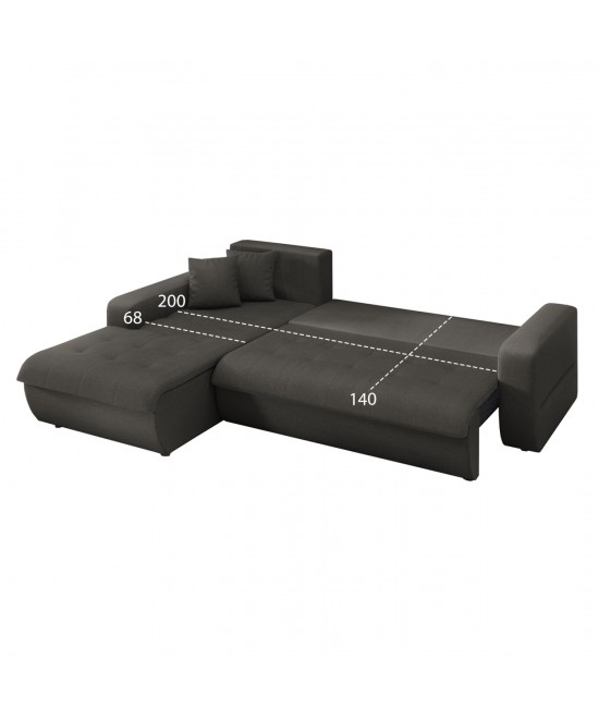 ΚΑΝΑΠΕΣ ΚΡΕΒΑΤΙ ΑΡΙΣΤΕΡΗ ΓΩΝΙΑ KANSO HM3338.01L ΓΚΡΙ ΥΦΑΣΜΑ 244x188x80Υεκ