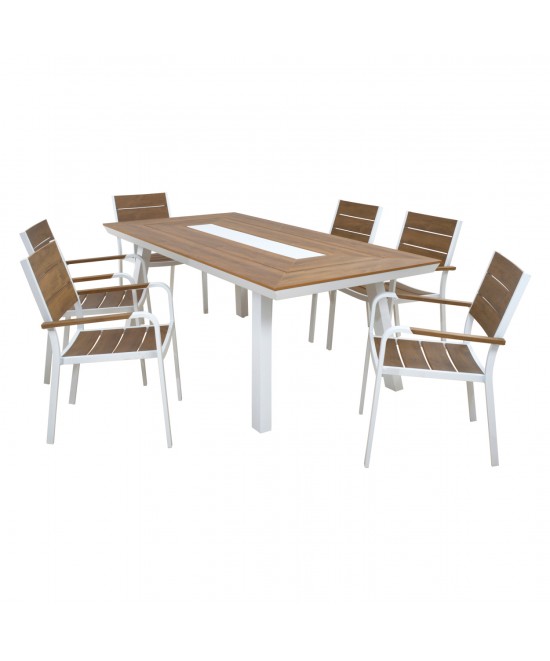 ΣΕΤ ΤΡΑΠΕΖΑΡΙΑΣ TABER HM10738.01 ΤΡΑΠΕΖΙ & 6 ΠΟΛΥΘΡΟΝΕΣ-ΑΛΟΥΜΙΝΙΟ & POLYWOOD-ΛΕΥΚΟ