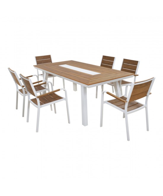 ΣΕΤ ΤΡΑΠΕΖΑΡΙΑΣ TABER HM10738.01 ΤΡΑΠΕΖΙ & 6 ΠΟΛΥΘΡΟΝΕΣ-ΑΛΟΥΜΙΝΙΟ & POLYWOOD-ΛΕΥΚΟ