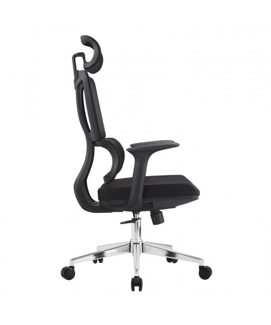 ΚΑΡΕΚΛΑ ΓΡΑΦΕΙΟΥ TASKMASTER HM1216.01 ΜΑΥΡO MESH-ΒΑΣΗ ΧΡΩΜΙΟΥ 69x65x125Υεκ