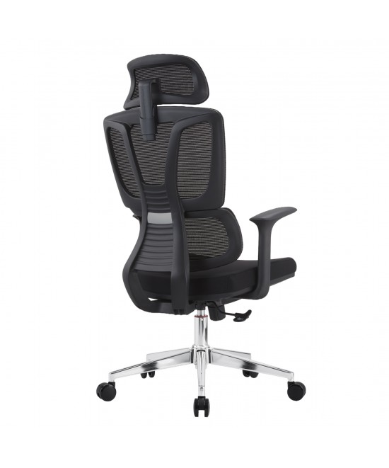 ΚΑΡΕΚΛΑ ΓΡΑΦΕΙΟΥ TASKMASTER HM1216.01 ΜΑΥΡO MESH-ΒΑΣΗ ΧΡΩΜΙΟΥ 69x65x125Υεκ