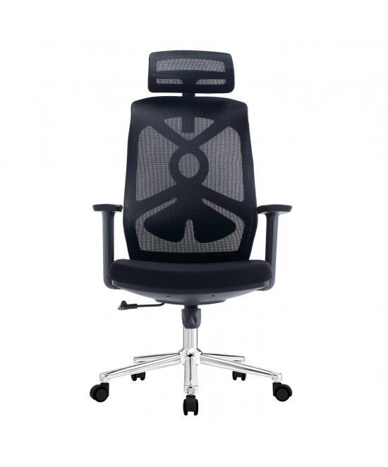 ΚΑΡΕΚΛΑ ΓΡΑΦΕΙΟΥ FLEXORA HM1213.01 ΜΑΥΡO MESH-ΒΑΣΗ ΧΡΩΜΙΟΥ 60x63x125Υεκ