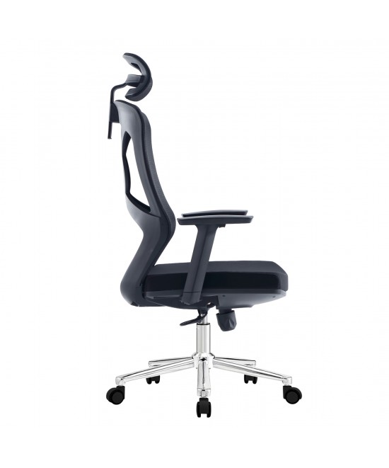 ΚΑΡΕΚΛΑ ΓΡΑΦΕΙΟΥ FLEXORA HM1213.01 ΜΑΥΡO MESH-ΒΑΣΗ ΧΡΩΜΙΟΥ 60x63x125Υεκ