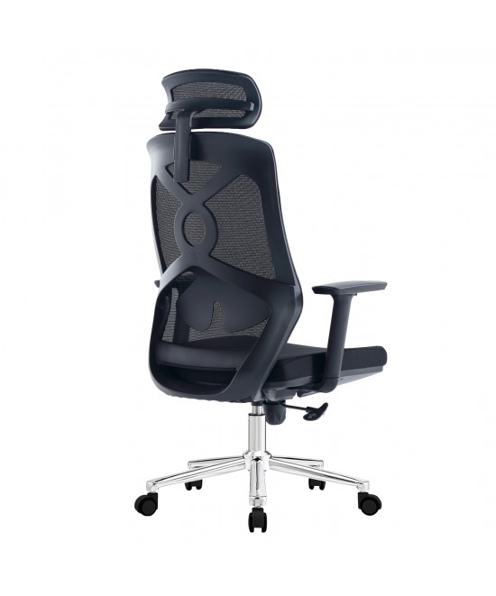 ΚΑΡΕΚΛΑ ΓΡΑΦΕΙΟΥ FLEXORA HM1213.01 ΜΑΥΡO MESH-ΒΑΣΗ ΧΡΩΜΙΟΥ 60x63x125Υεκ