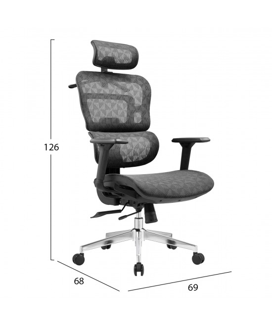 ΚΑΡΕΚΛΑ ΓΡΑΦΕΙΟΥ MODEN HM1215.01 ΜΑΥΡO MESH--ΒΑΣΗ ΧΡΩΜΙΟΥ 68x69x126Υεκ