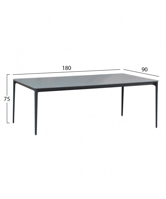 ΤΡΑΠΕΖΙ ΤΡΑΠΕΖΑΡΙΑΣ STAD HM6557.01 ΓΚΡΙ ΑΛΟΥΜΙΝΙΟ & SINTERED STONE TOP 180x90x74Υεκ