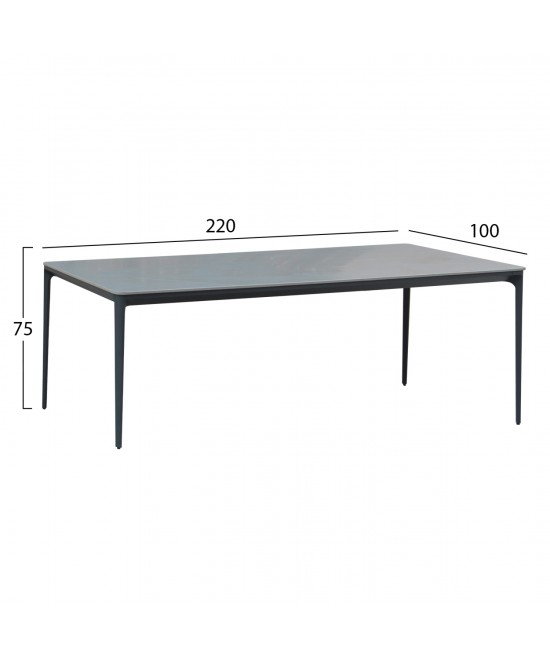 ΤΡΑΠΕΖΙ ΤΡΑΠΕΖΑΡΙΑΣ STAD HM6558.01 ΓΚΡΙ ΑΛΟΥΜΙΝΙΟ & SINTERED STONE TOP 220x100x75Υεκ