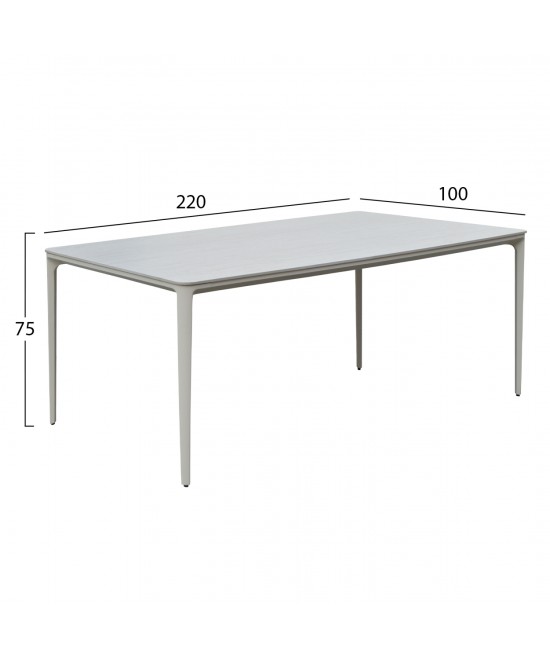 ΤΡΑΠΕΖΙ ΤΡΑΠΕΖΑΡΙΑΣ STAD HM6558.02 ΜΠΕΖ ΑΛΟΥΜΙΝΙΟ--ΛΕΥΚΟ SINTERED STONE 220x100x74Υεκ