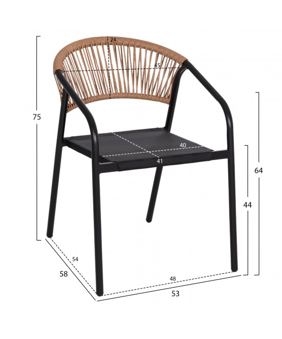 ΣΕΤ ΤΡΑΠΕΖΑΡΙΑΣ 5ΤΜΧ ADAM HM10727.03 ΚΑΡΕΚΛΕΣ ΜΕΤΑΛΛΙΚΕΣ & ΤΡΑΠΕΖΙ 120x70εκ ΜΑΥΡΟ