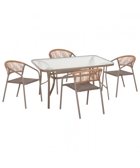 ΣΕΤ ΤΡΑΠΕΖΑΡΙΑΣ 5ΤΜΧ BRUNO HM10727.04 ΚΑΡΕΚΛΕΣ ΜΕΤΑΛΛΙΚΕΣ & ΤΡΑΠΕΖΙ 140x80εκ ΣΑΜΠΑΝΙ