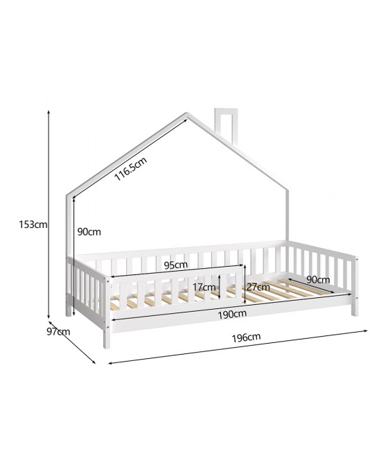 ΚΡΕΒΑΤΙ ΠΑΙΔΙΚΟ HOUSER HM740.03 τ.MONTESSORI ΞΥΛΟ ΠΕΥΚΟ ΛΕΥΚΟ--ΓΙΑ 190x90εκ