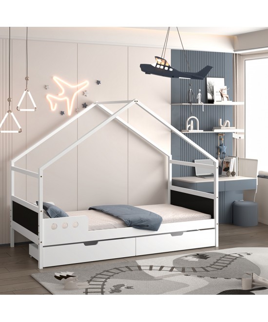 ΚΡΕΒΑΤΙ ΠΑΙΔΙΚΟ ΜΕ ΣΥΡΤΑΡΙΑ HOUSER HM741.01 τ.MONTESSORI ΞΥΛΟ ΠΕΥΚΟ ΛΕΥΚΟ-190x90εκ