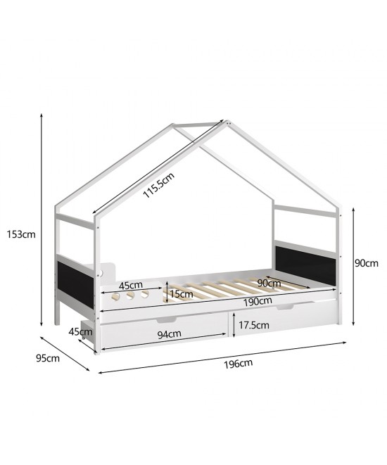 ΚΡΕΒΑΤΙ ΠΑΙΔΙΚΟ ΜΕ ΣΥΡΤΑΡΙΑ HOUSER HM741.01 τ.MONTESSORI ΞΥΛΟ ΠΕΥΚΟ ΛΕΥΚΟ-190x90εκ