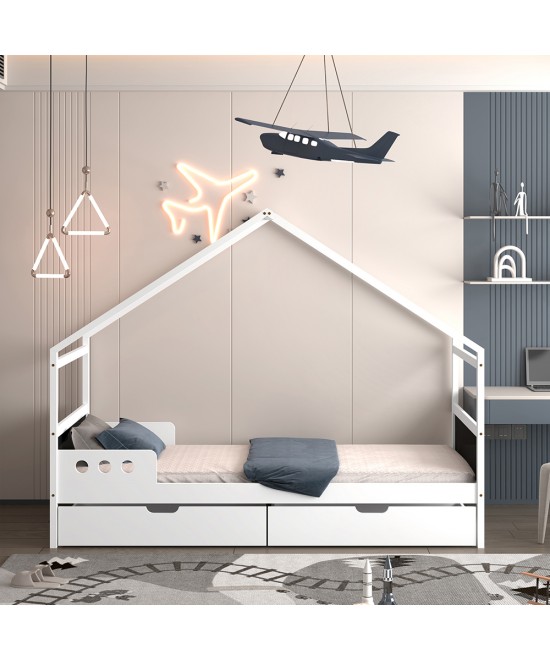 ΚΡΕΒΑΤΙ ΠΑΙΔΙΚΟ ΜΕ ΣΥΡΤΑΡΙΑ HOUSER HM741.01 τ.MONTESSORI ΞΥΛΟ ΠΕΥΚΟ ΛΕΥΚΟ-190x90εκ