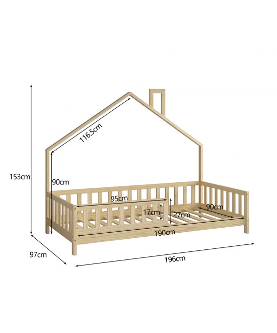 ΚΡΕΒΑΤΙ ΠΑΙΔΙΚΟ HOUSER HM740.01 τ.MONTESSORI ΞΥΛΟ ΠΕΥΚΟ ΦΥΣΙΚΟ--ΓΙΑ 190x90εκ