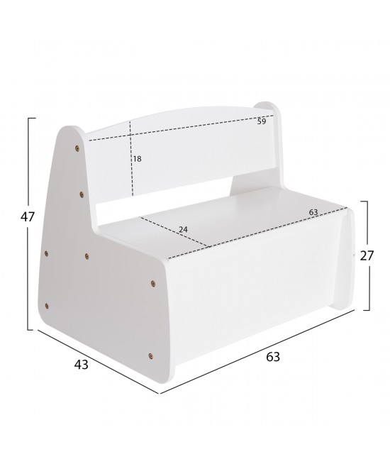 ΠΑΓΚΑΚΙ ΠΑΙΔΙΚΟ ΜΕ ΑΠΟΘ.ΧΩΡΟ RICKI HM18342.03 MDF & ΚΟΝΤΡΑΠΛΑΚΕ ΛΕΥΚΟ 63x43x47Υεκ