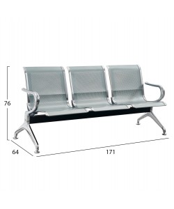 ΚΑΘΙΣΜΑ ΑΝΑΜΟΝΗΣ Τ. ΑΕΡΟΔΡΟΜΙΟΥ 3ΘΕΣΙΟ AVIATOR HM18399 ΜΕΤΑΛΛΟ MESH ΓΚΡΙ 171x64x76Υ