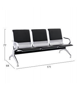 ΚΑΘΙΣΜΑ ΑΝΑΜΟΝΗΣ Τ.ΑΕΡΟΔΡΟΜΙΟΥ 3ΘΕΣΙΟ AVIATOR HM18400 ΜΕΤΑΛΛΟ ΜΕ PU ΜΑΥΡΟ 171x64x77Υ