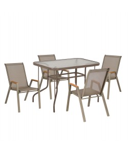 ΣΕΤ ΤΡΑΠΕΖΑΡΙΑΣ 5ΤΜΧ LEONE HM10835.04 ΚΑΡΕΚΛΕΣ ΜΕΤΑΛΛΙΚΕΣ & ΤΡΑΠΕΖΙ 110x60εκ ΣΑΜΠΑΝΙ