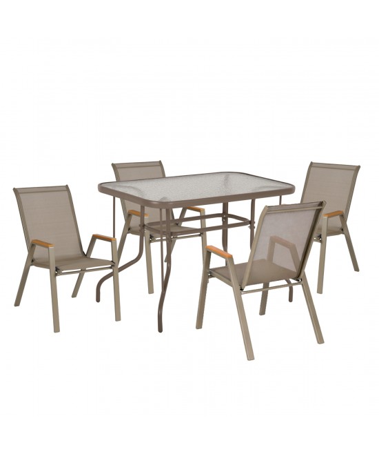 ΣΕΤ ΤΡΑΠΕΖΑΡΙΑΣ 5ΤΜΧ LEONE HM10835.04 ΚΑΡΕΚΛΕΣ ΜΕΤΑΛΛΙΚΕΣ & ΤΡΑΠΕΖΙ 110x60εκ ΣΑΜΠΑΝΙ