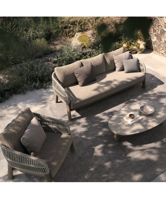 ΣΕΤ ΣΑΛΟΝΙ 4ΤΜΧ MAHAL HM6424.02 ΚΡΕΜ ΑΛΟΥΜΙΝΙΟ--ΜΠΕΖ OLEFIN & ΣΧΟΙΝΙ STRAP